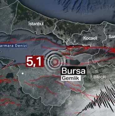 Bursa merkez üssü Gemlik Körfezi olan 5,1 büyüklüğünde bir deprem meydana geldi